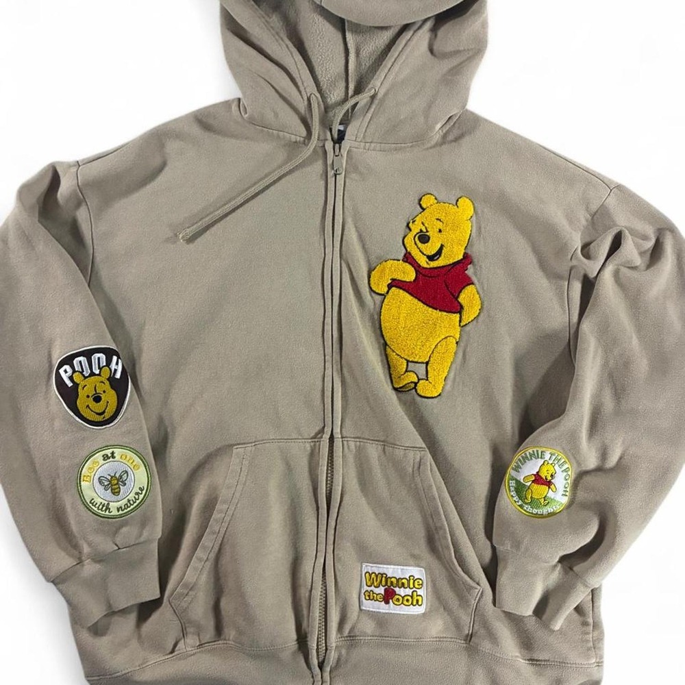 Winnie the Pooh Zip Up Hoodie with patches. Womens XXL. Patches and knit.